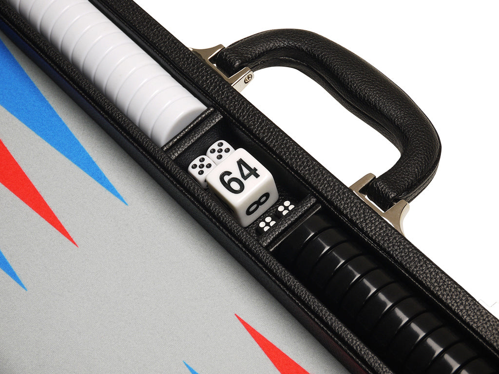 16-inch Premium Backgammon Set - Black with Scarlet Red and Patriot Blue Points - GBP - American-Wholesaler Inc.