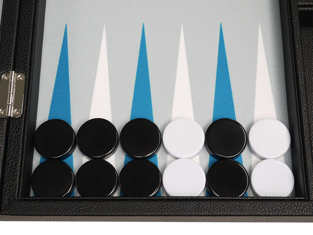 16-inch Premium Backgammon Set - Black with White and Astral Blue Points - EUR - American-Wholesaler Inc.