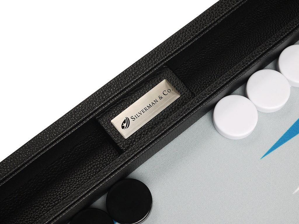 16-inch Premium Backgammon Set - Black with White and Astral Blue Points - EUR - American-Wholesaler Inc.