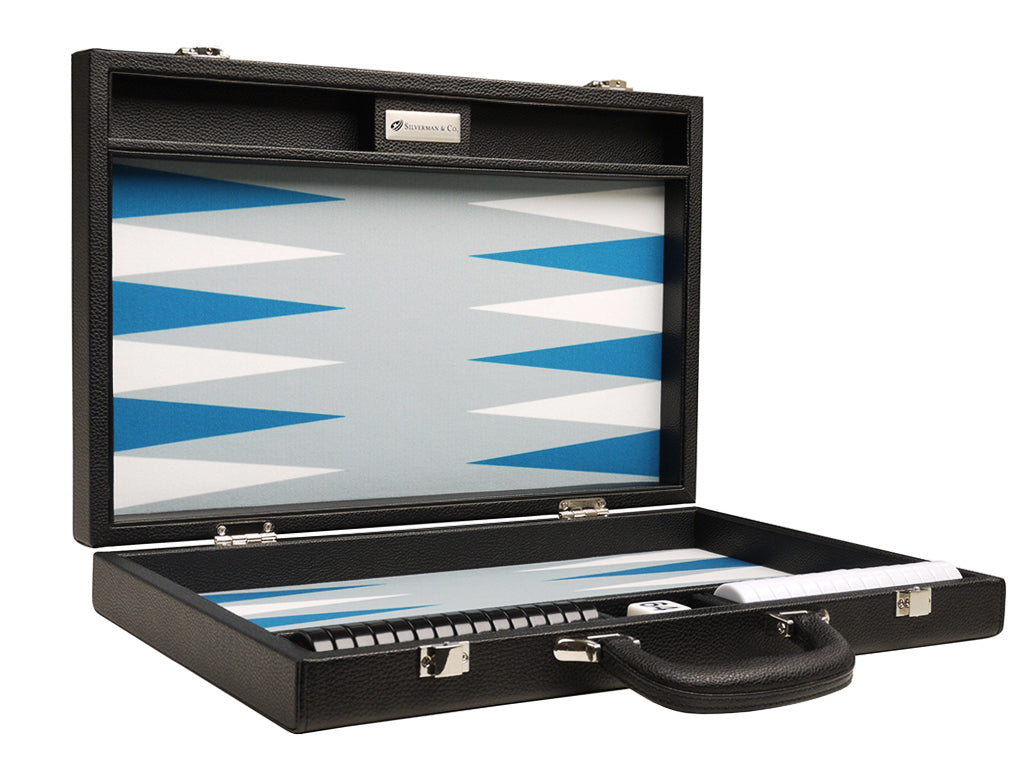 16-inch Premium Backgammon Set - Black with White and Astral Blue Points - EUR - American-Wholesaler Inc.