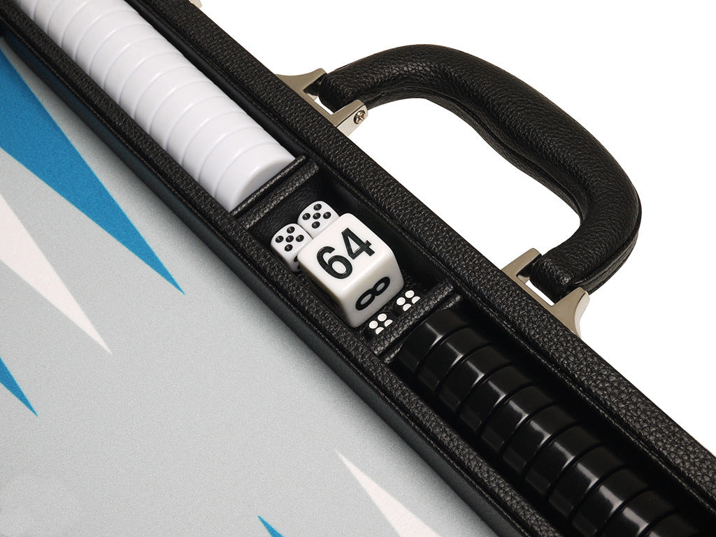 16-inch Premium Backgammon Set - Black with White and Astral Blue Points - EUR - American-Wholesaler Inc.
