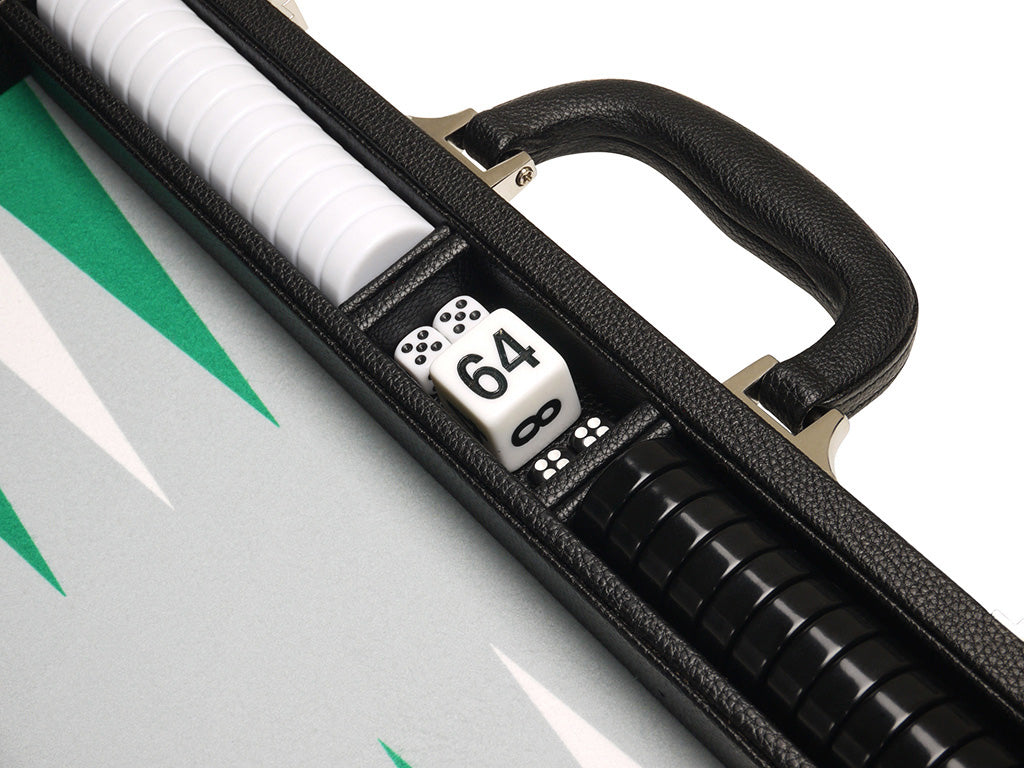 16-inch Premium Backgammon Set - Black Board with White and Green Points - American-Wholesaler Inc.