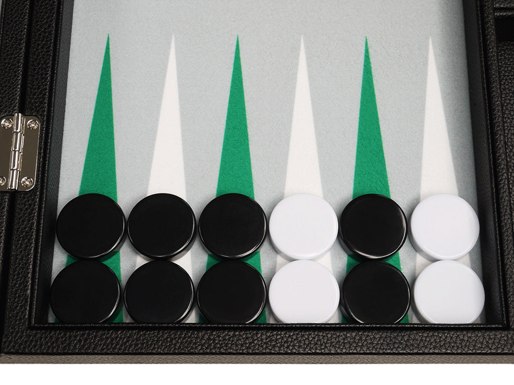 16-inch Premium Backgammon Set - Black Board with White and Green Points - American-Wholesaler Inc.