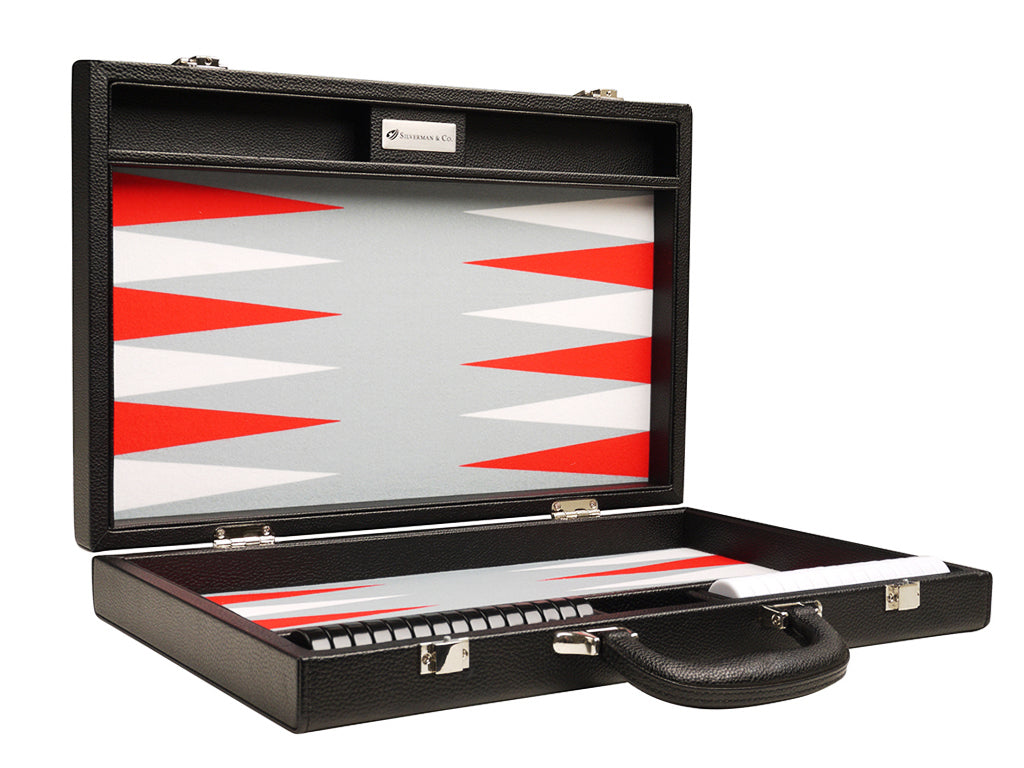 16-inch Premium Backgammon Set - Black with White and Scarlet Red Points - EUR - American-Wholesaler Inc.