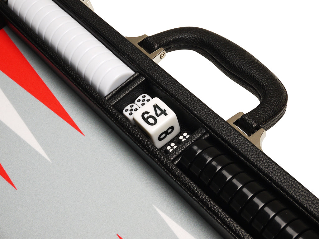 16-inch Premium Backgammon Set - Black with White and Scarlet Red Points - American-Wholesaler Inc.