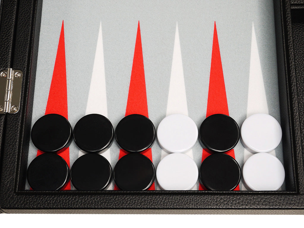 16-inch Premium Backgammon Set - Black with White and Scarlet Red Points - EUR - American-Wholesaler Inc.
