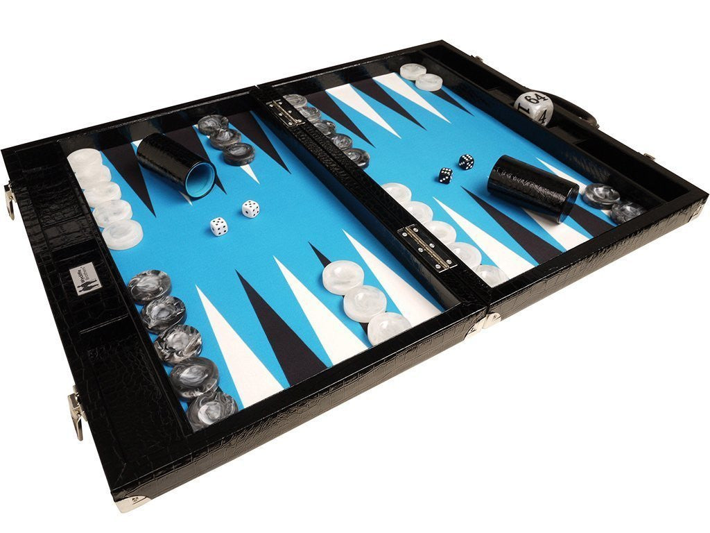 
                  
                    21-inch Tournament Backgammon Set, Wycliffe Brothers - Black Croco with Blue Field - Gen III - EUR - American-Wholesaler Inc.
                  
                