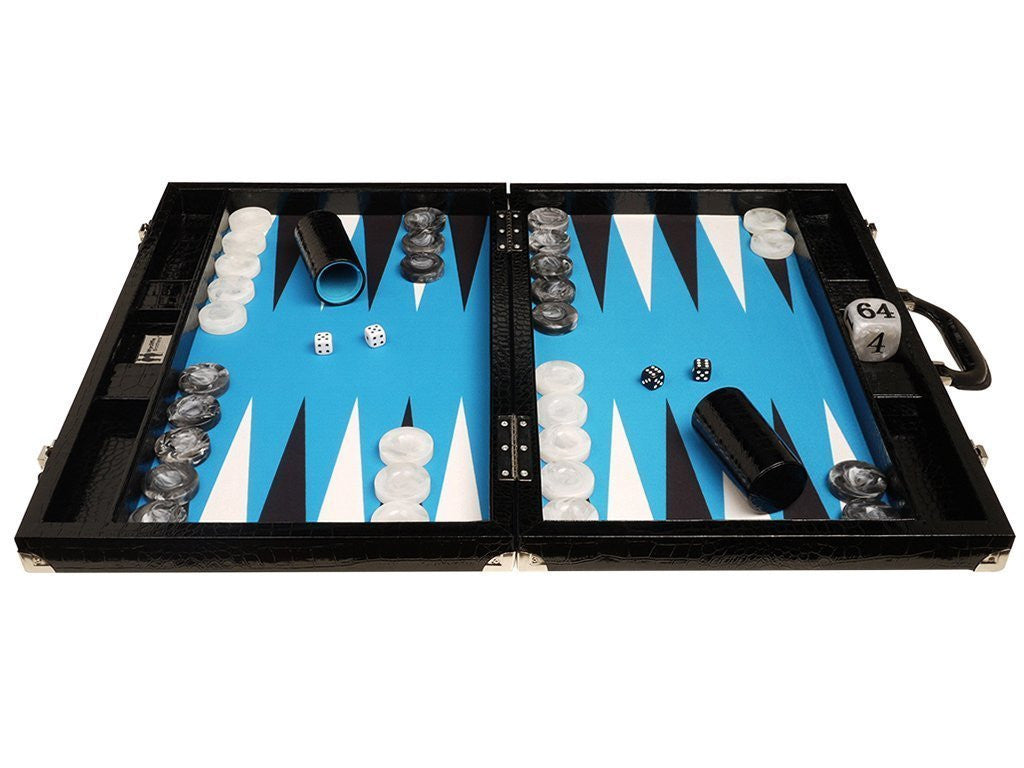 
                  
                    21-inch Tournament Backgammon Set, Wycliffe Brothers - Black Croco with Blue Field - Gen III - EUR - American-Wholesaler Inc.
                  
                