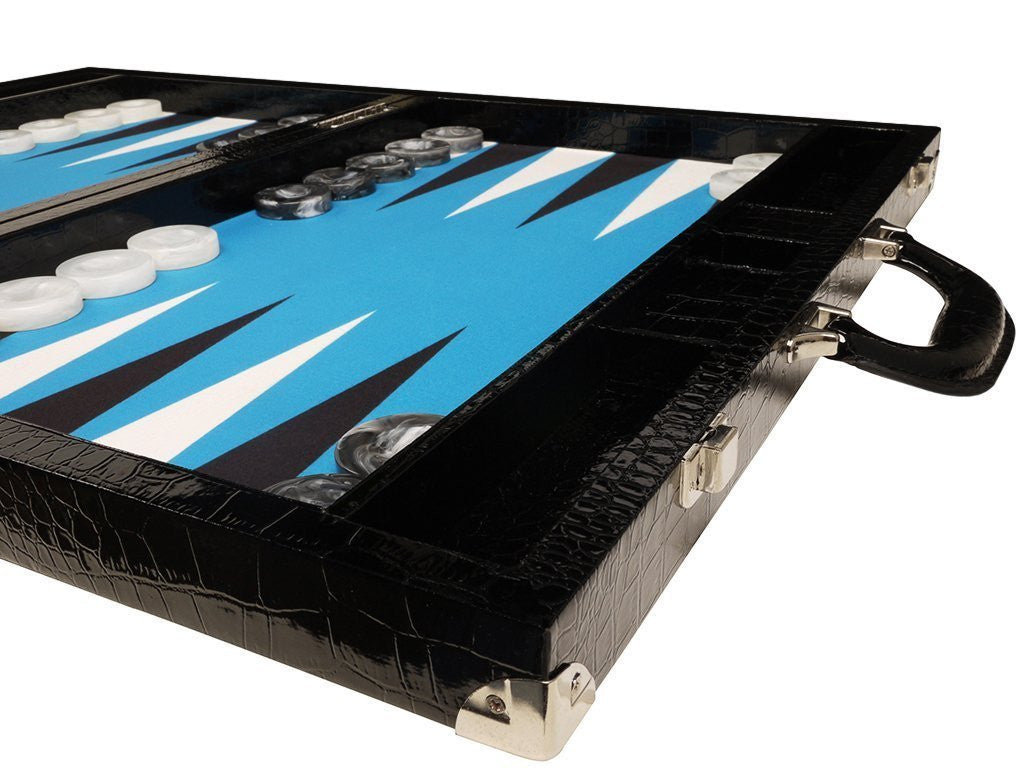 
                  
                    21-inch Tournament Backgammon Set, Wycliffe Brothers - Black Croco with Blue Field - Gen III - EUR - American-Wholesaler Inc.
                  
                