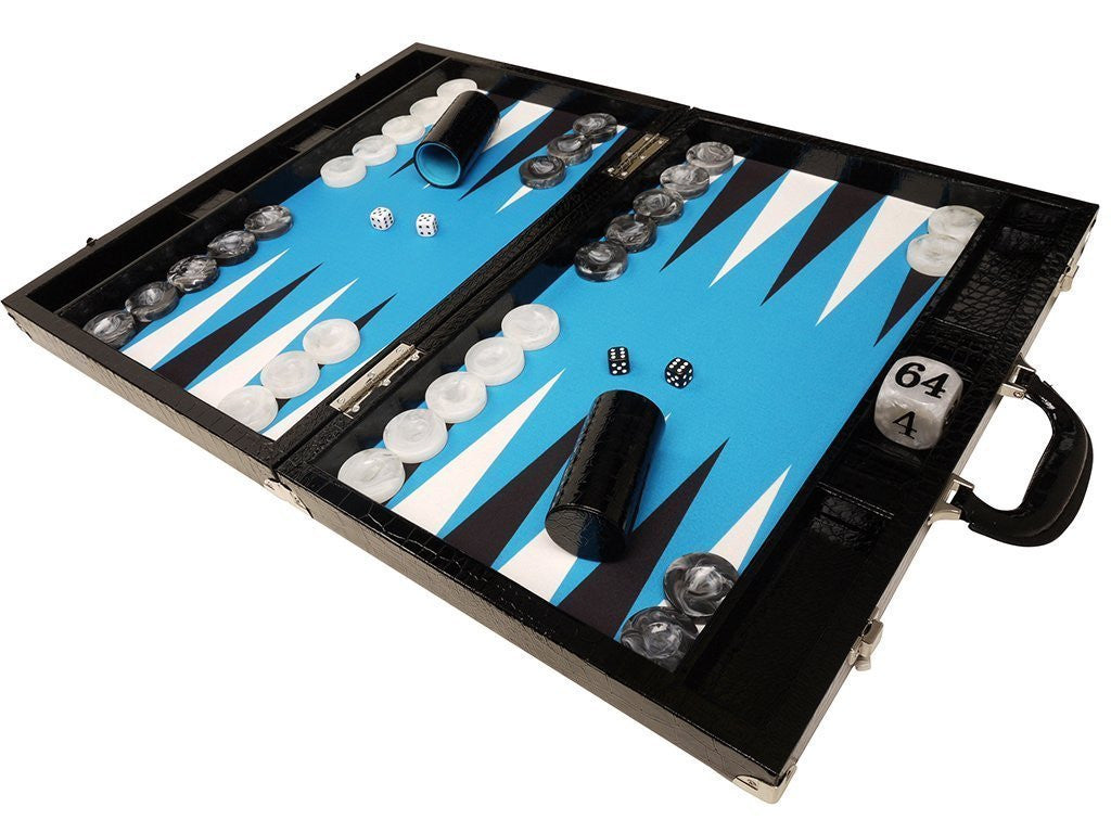 
                  
                    21-inch Tournament Backgammon Set, Wycliffe Brothers - Black Croco with Blue Field - Gen III - EUR - American-Wholesaler Inc.
                  
                