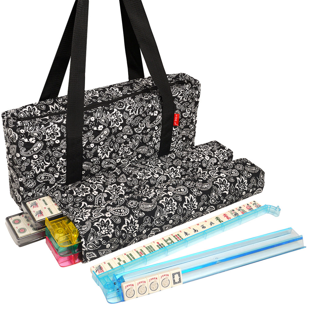 Soft-Sided American Mah Jongg Set by Linda Li® with Ivory Tiles and Modern Pushers - Black Paisley Soft Bag - American-Wholesaler Inc.