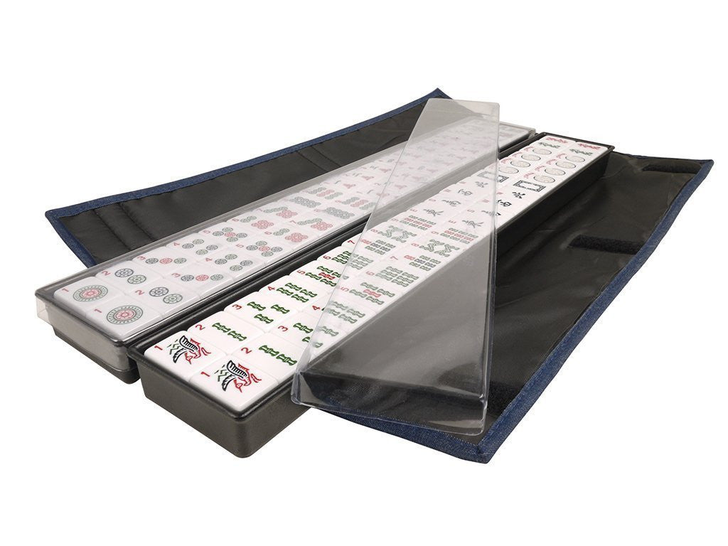 Soft-Sided American Mah Jongg Set by Linda Li® with White Tiles and Modern Pushers - Denim Bag - American-Wholesaler Inc.